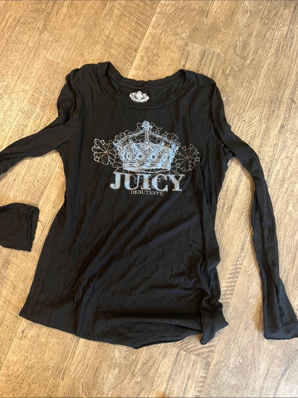Juicy Couture Black Long Sleeve Tee with Silver Crown Graphic